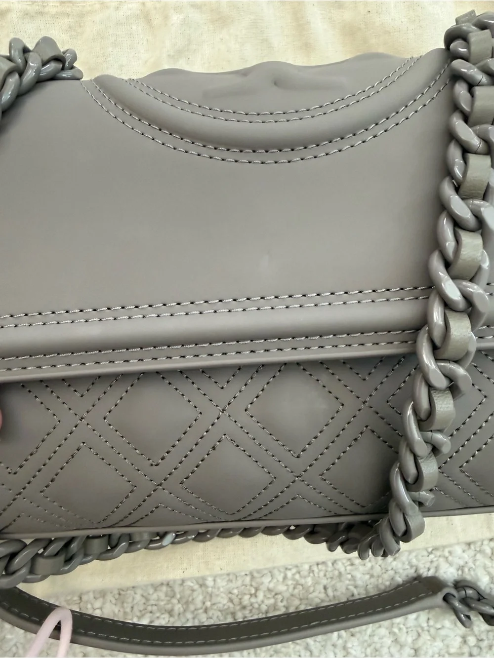 Tory Burch Fleming Small Quilted Leather Convertible Shoulder Bag in Taupe